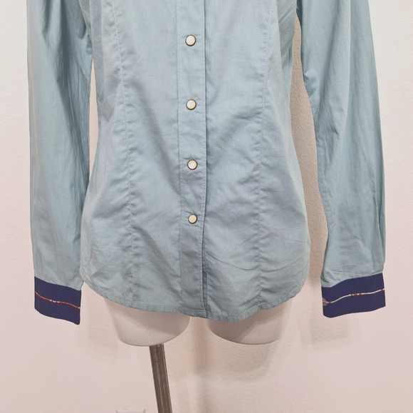 Cruel Denim Blue Cowgirl Rodeo Embroidered Long Sleeve Button Down Shirt Size M - Picture 3 of 15